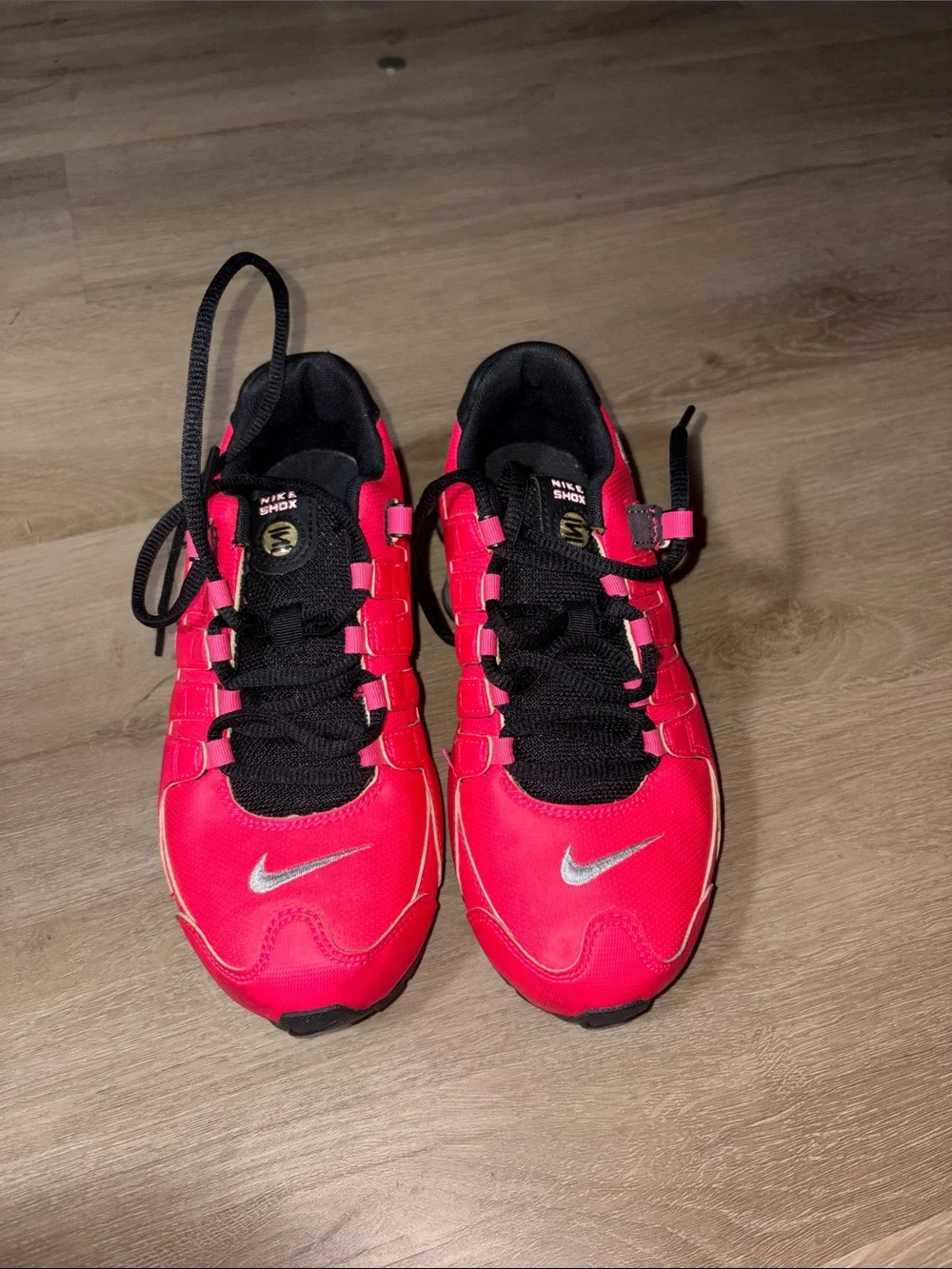 Nike Hot Pink and Black Women's Running Sneakers with Silver Swoosh